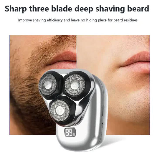 NNEDSZ TS-099 Gray Rechargeable Electric Rotary Shaver for Men with LED Display, USB Charging Cable, and Cleaning Brush - Compact & Portable Design-1