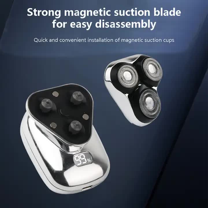 NNEDSZ TS-099 Gray Rechargeable Electric Rotary Shaver for Men with LED Display, USB Charging Cable, and Cleaning Brush - Compact & Portable Design-2