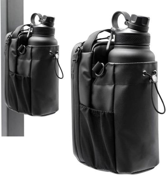 NNEDSZ Black Magnetic Gym Water Bottle Holder Bag - Crossbody Sling Pouch for Essentials-0